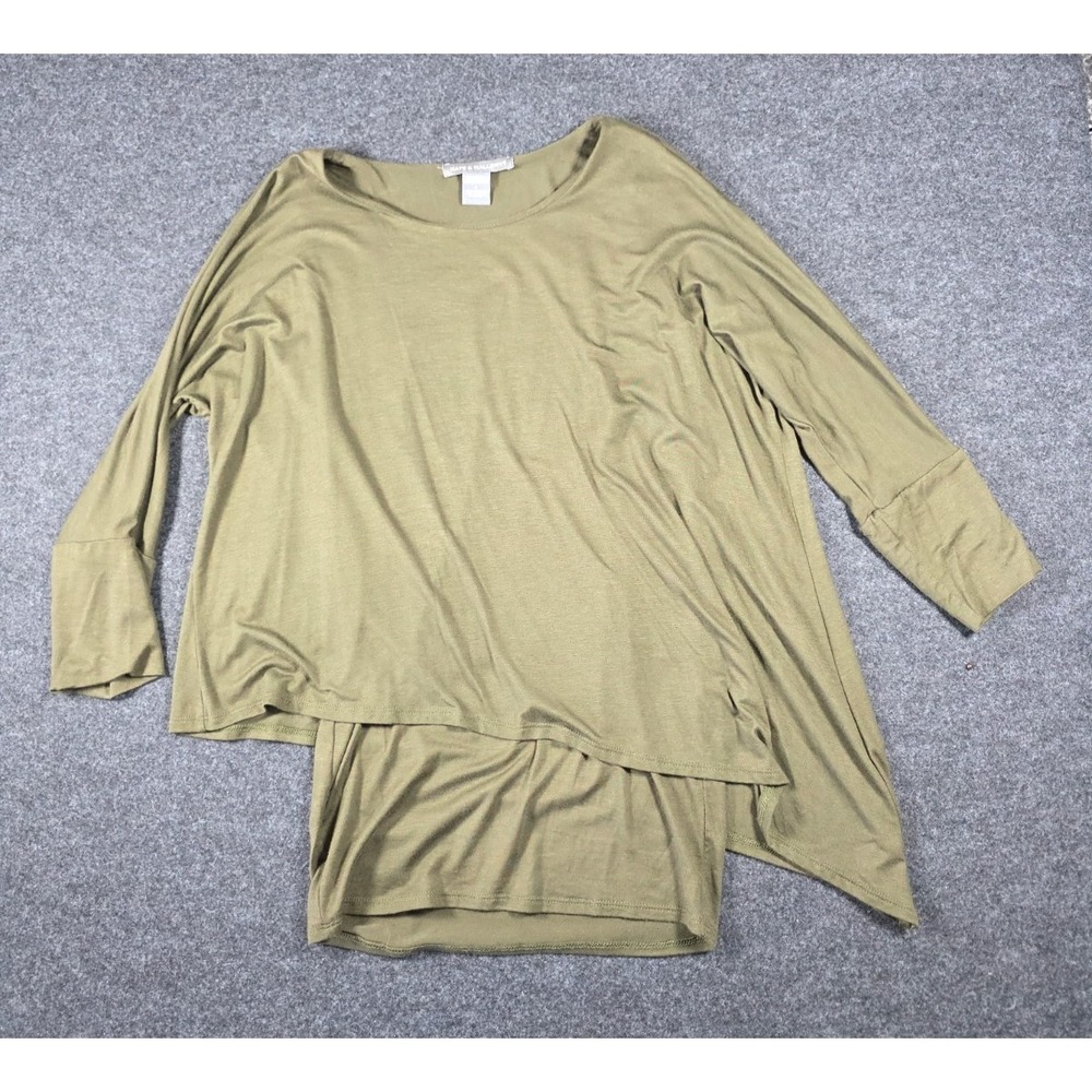 Kate & Mallory Designs Tunic Top SM Olive Green Stretch Knit Tiered Asymmetrical